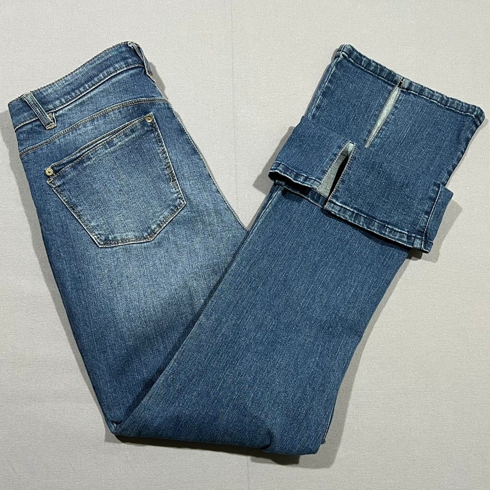 Mac and Me Flare Jeans Front Seam Split Hem Blue Medium Wash Boho Women's 10